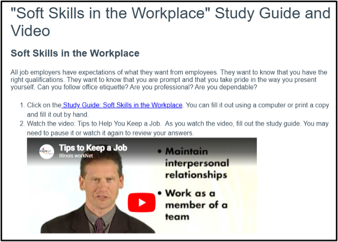 Links to Soft Skills in the Workplace Study Guide and Video Tips to Keep a Job